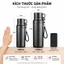 Bình giữ nhiệt 316cao cấp, kèm cốc trà, dung tích 1000/800ml, màu đen/trắng, chống rò rỉ, giữ nóng/lạnh