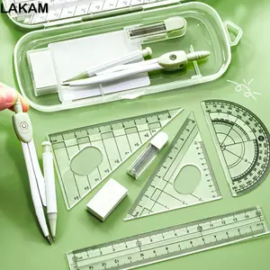 LAKAM 8 Cái / bộ Thước La Bàn Bộ, Thước Thẳng Nhựa Thước, Bộ Chất Lượng Cao Vuông Trong Suốt Tẩy Dụng Cụ Vẽ Trường Văn Phòng