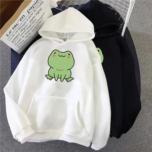 Áo hoodie nữ dài tay có mũ trùm đầu, thiết kế in hình ếch đáng yêu, phù hợp mùa thu
