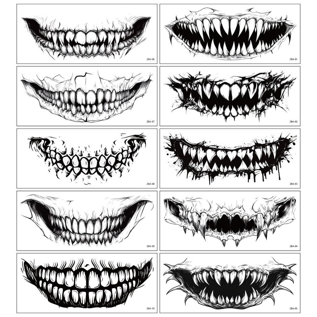 Miếng dán hình xăm miệng to màu đen trắng chống nước - perfect cho Halloween và trang điểm mặt
