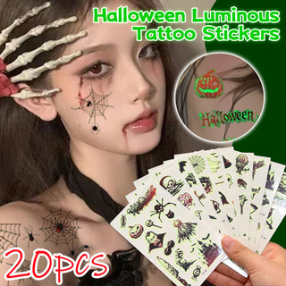Đầu đề: Decal Hình Xăm Phát Quang Halloween Cho Người Lớn Và Trẻ Em - Thiết Kế Bí Ngô & Nhện