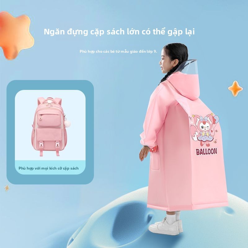 Áo Mưa Trẻ Em Cao Cấp Chống Thấm Nước Cho Bé Trai Bé Gái Đi Học Mẫu Giáo Có Vị Trí Để Ba Lô