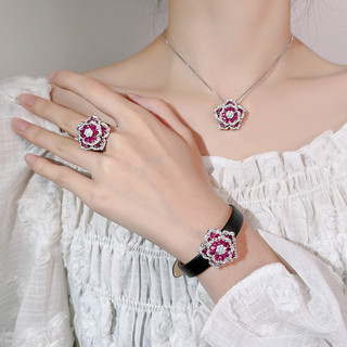 Châu Âu Mỹ ins Phong Cách Mới Camellia Full Diamond Ruby Suit Nữ