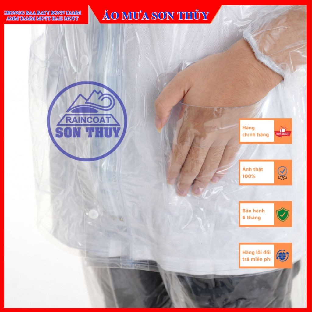 Bộ áo mưa trong suốt Sơn Thủy K25, bộ quần áo mưa nhựa dẻo PVC trong suốt siêu thời trang