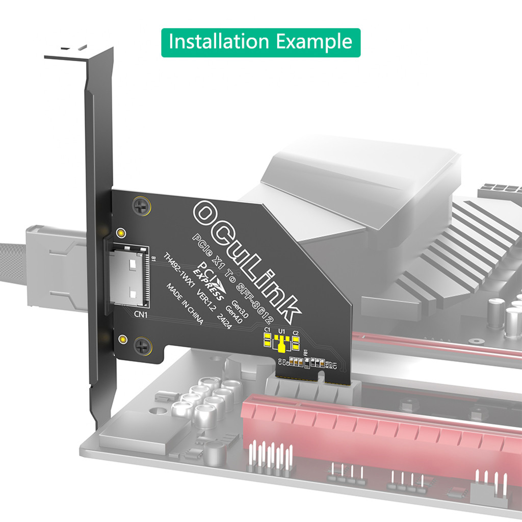 Thẻ chuyển đổi JMT PCI-E 4.0 1X / 4X sang Oculink SFF-8611 / 8612 với vách ngăn dài 120mm Chuyển đổi thành SSD SFF-U.2