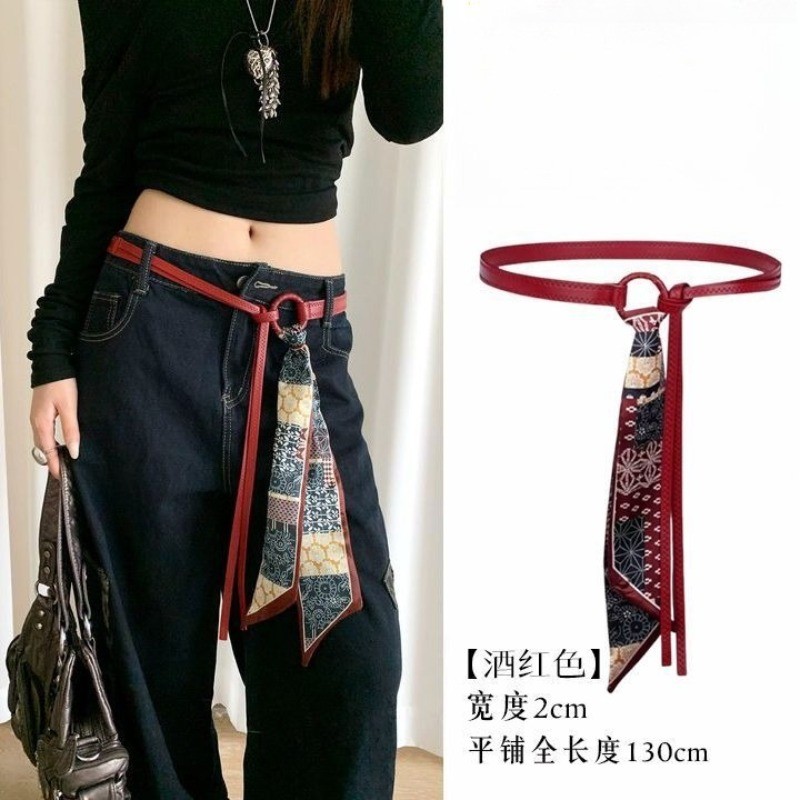 Khăn Lụa Đỏ Mỏng, Phù Hợp Với Quần Jean Và Váy Nữ Retro