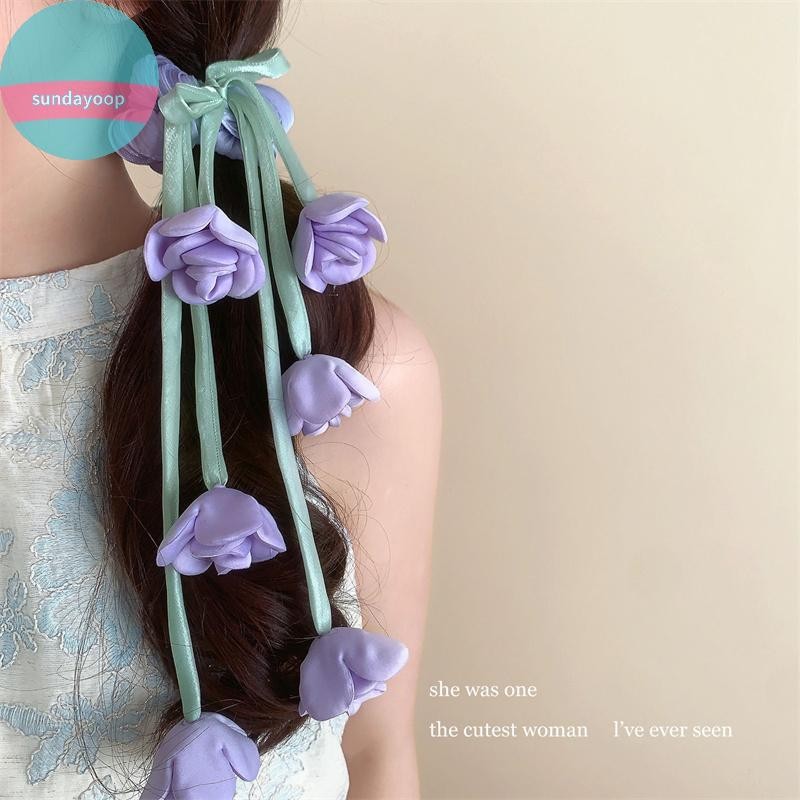 SUND Lily Of The Valley & Hoa Hồng - Cà Vạt Tóc Họa Tiết Hoa Với Dây Kéo Dài - Phụ Kiện Tóc Ethereal Cho Nữ