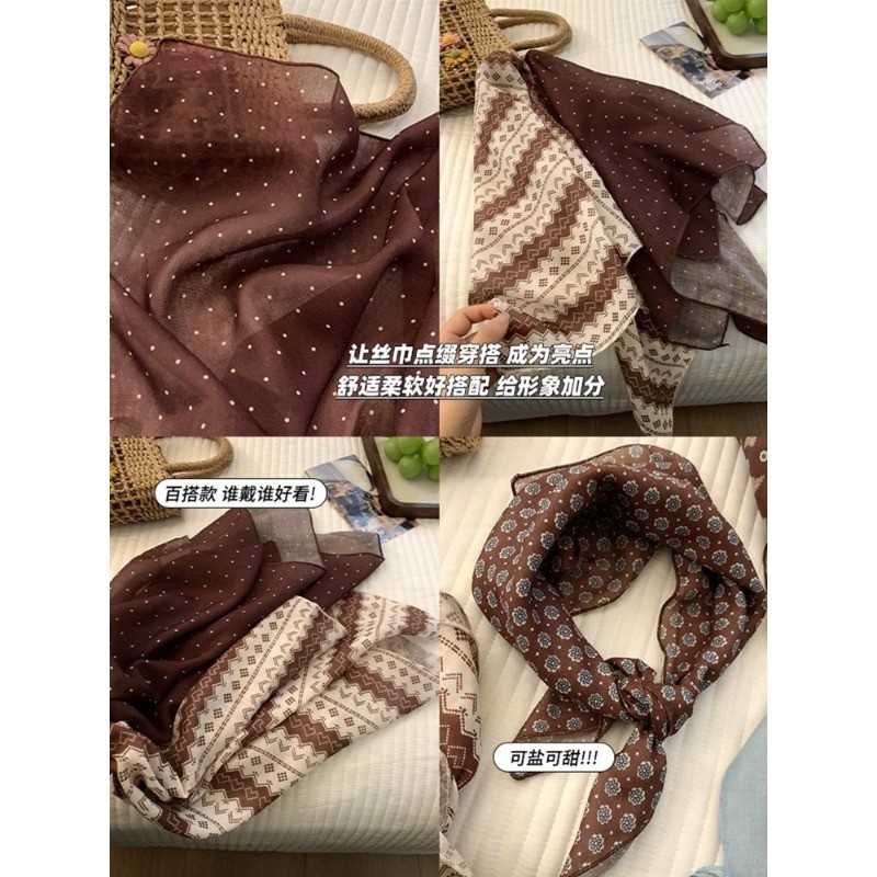 Mỹ Retro Nâu Khăn Trùm Đầu Lụa Cho Thu Đông