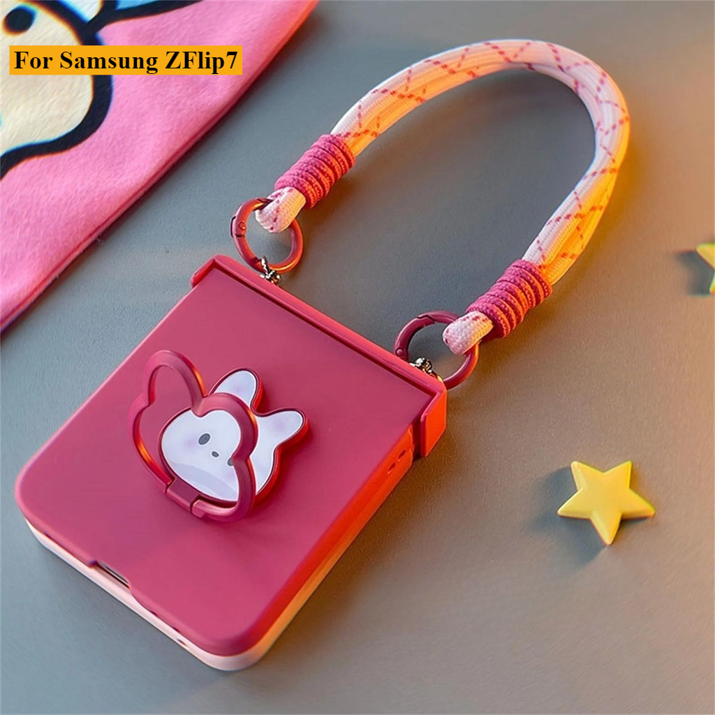 Ốp Điện Thoại Thích Hợp Cho Samsung Galaxy ZFlip7 Dễ Thương Hàn Quốc Kawaii Thỏ Vòng Giá Đỡ Gradient Có Dây Đeo Tay Cho ZFlip 7 6 5 4 3 5G Vỏ Bảo Vệ Vỏ Chống Sốc
