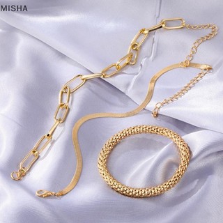 Misa 3 Cái / bộ Thời Trang Dày Dây Xích Liên Kết Vòng Tay Lắc Tay Nữ Vintage Rắn Dây Xích Vàng Màu Bạc Vòng Tay Bộ Punk Trang Sức