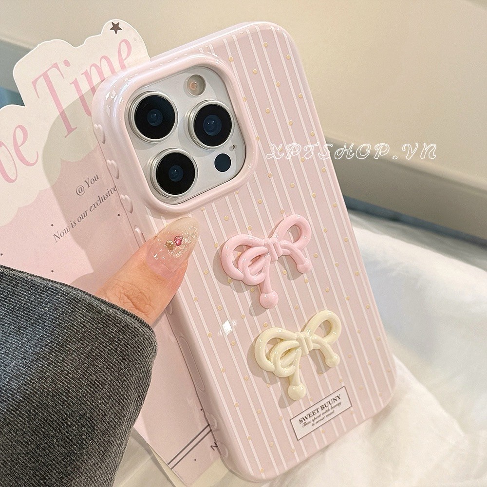 Ốp Điện Thoại Mềm 3D Nơ Cho iPhone 17 Pro Max 16 15 14 13 Vỏ Bảo Vệ Chống Sốc