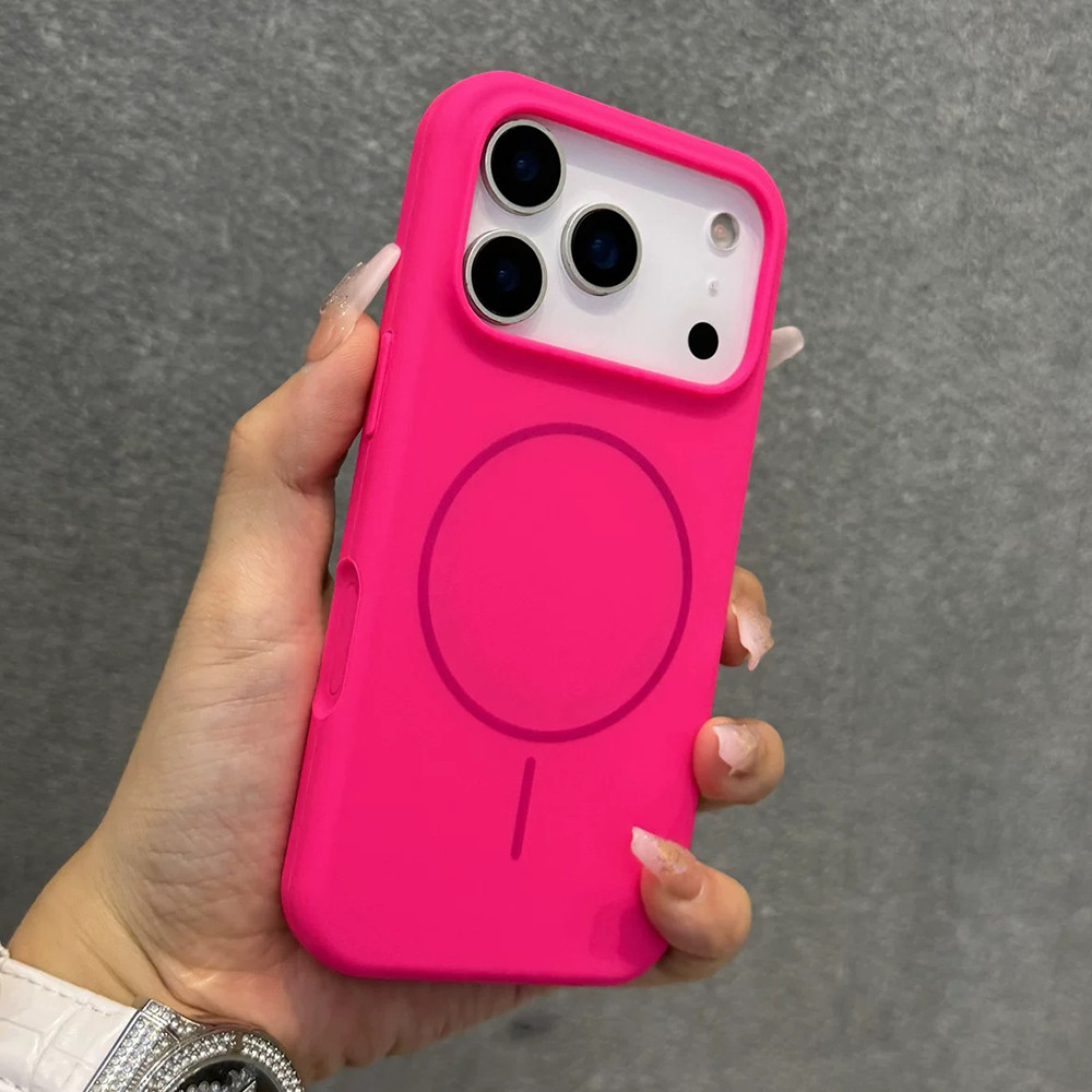Ốp điện thoại silicon lỏng màu đỏ huỳnh quang từ tính cho iPhone 17 Pro Max 17 Air 16 Plus 15 14 13 12 11 Vỏ bảo vệ chống sốc