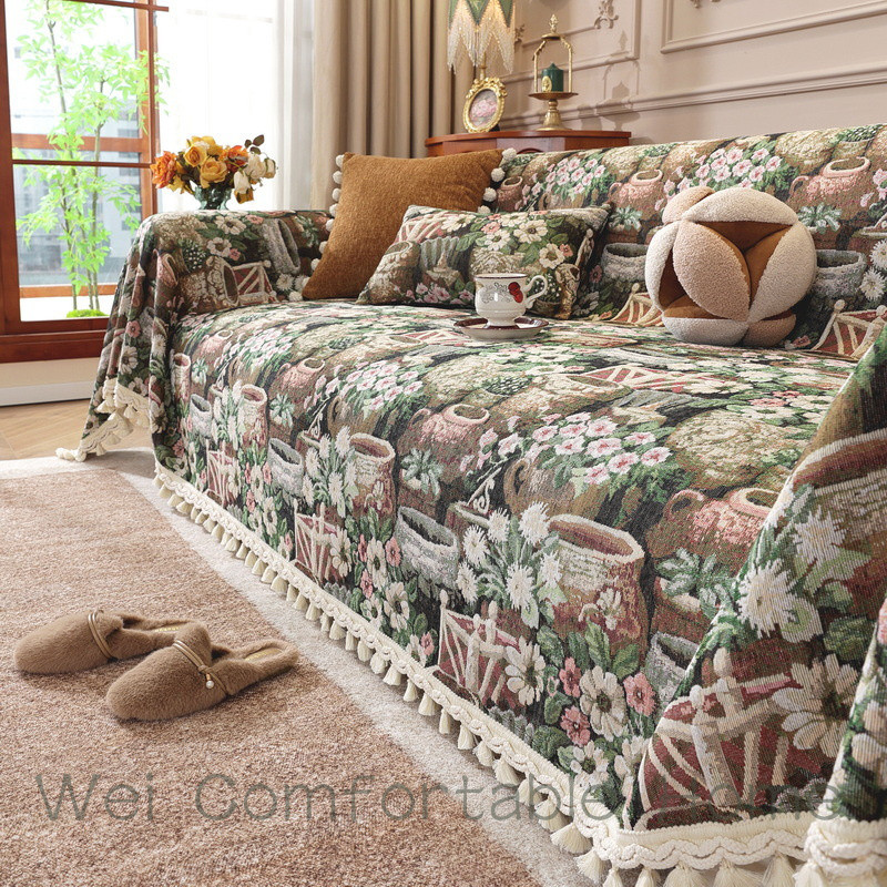 2025 Phong Cách Mới Phong Cách Châu Âu Cao Cấp Sofa Bao Vải Bốn Mùa Đa Năng Bao Gồm Tất Cả Jacquard Một Toàn Bộ Sofa Bao Chăn Khăn
