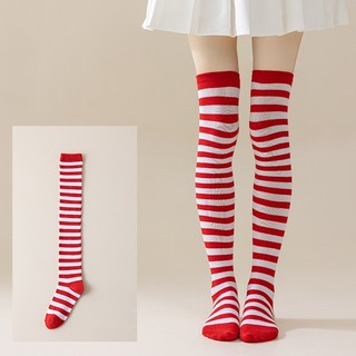 『Brelira』Tất sọc Giáng sinh dáng dài cho nữ dịp Halloween Tất cao mềm mại co giãn thoải mái