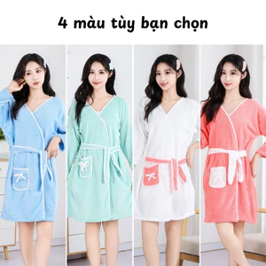 Áo Choàng Tắm Nữ Dáng Váy Buộc Dây GreenHome, Khăn Choàng Tắm Cotton Mềm Mịn Thấm Nước, Nhanh Khô
