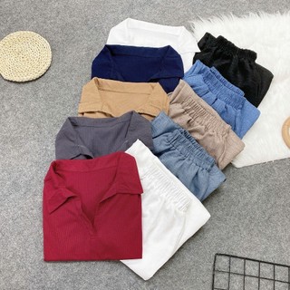 Set Đồ Bigsize Nữ Thanh Lịch Áo Kiểu Polo Cổ Bẻ Vạt Bầu Kèm Quần Đũi Suông Lưng Chun Mềm Mát - SET( G120+Q564)