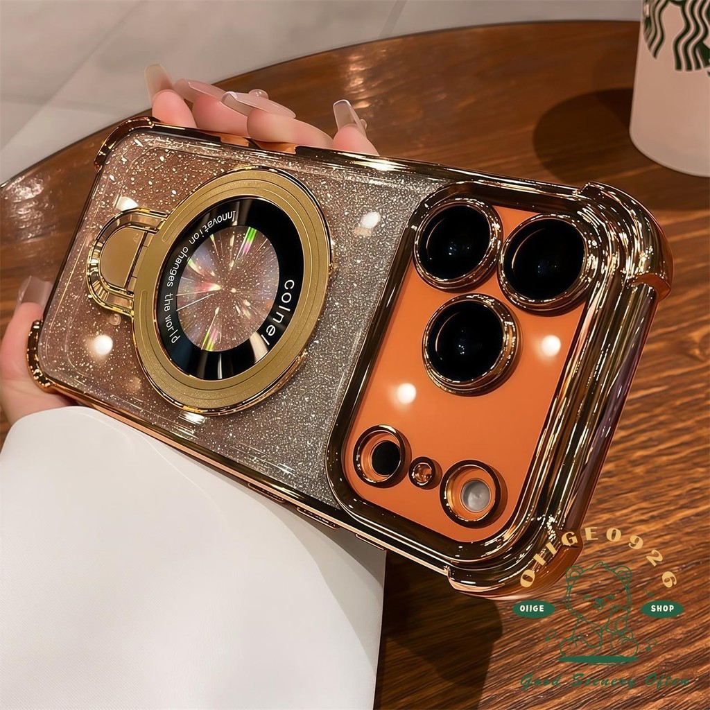 【 Ốp lưng iPhone17 】 Túi khí màu cam chống rơi khung lấp lánh từ tính Vỏ điện thoại iphone17 Pro Max 16 15 14 13 12 cho vỏ iPhone Vỏ mềm silicon TPU chống sốc