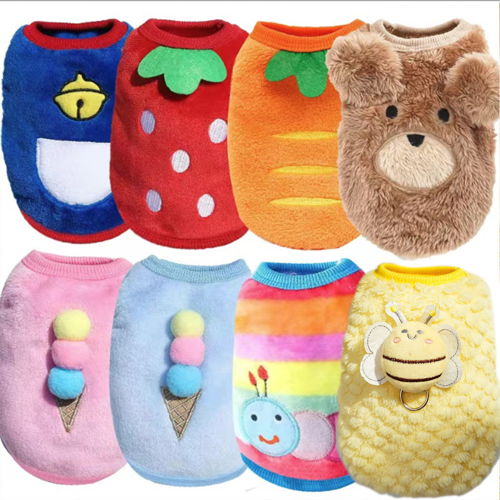 【Ready Stock】 Cartoon Puppy Flannel Warm Cat Cup Puppy Small Milk Blocks Dog Cat Teddy Clothes Dog Vest Pet Supplies 8z23