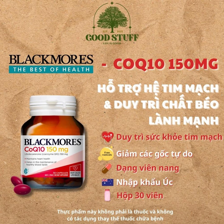 Viên uống hỗ trợ tim Blackmores CoQ10 150mg - Hỗ trợ hệ tim mạch, giảm các gốc tự do (Hộp 30 viên)