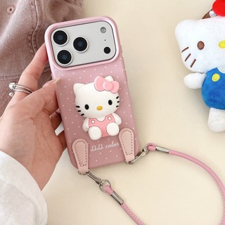 Hàn Quốc Hoạt Hình Dễ Thương 3D Silicone Mèo Kitty Da Mềm Wrsit Dây Đeo Ốp Lưng Điện Thoại iPhone 17Promax 17Pro 17 12 13 14 15 16 Pro Max 15Plus Chống Sốc Nữ Di Động