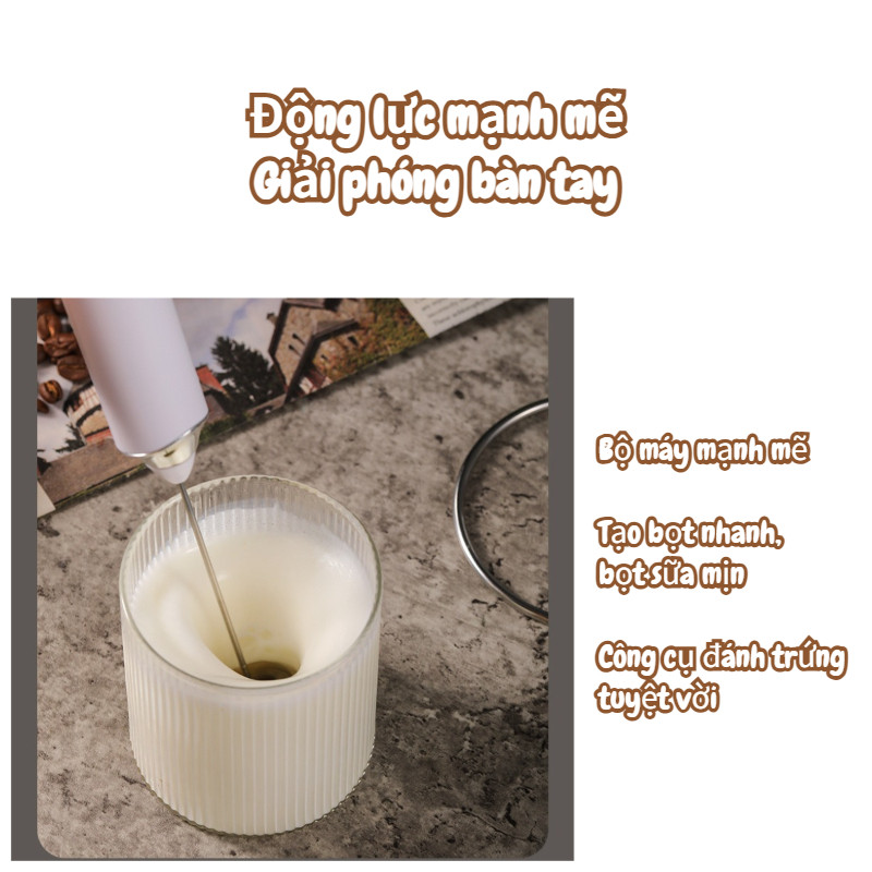 Máy tạo bọt sữa cà phê và máy đánh trứng Chất liệu inox 304 3 cấp điều chỉnh Kiểu sạc qua cổng USB