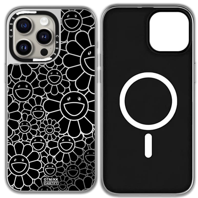 TAKASHI MURAKAMI x CASECASE: FLOWERS BLOOM MULTI-FLOWERS (RAINDOW) Ốp điện thoại iPhone hút từ tính cho iPhone 17 Air 16 15 14 13 12 Pro Max Plus logo khắc