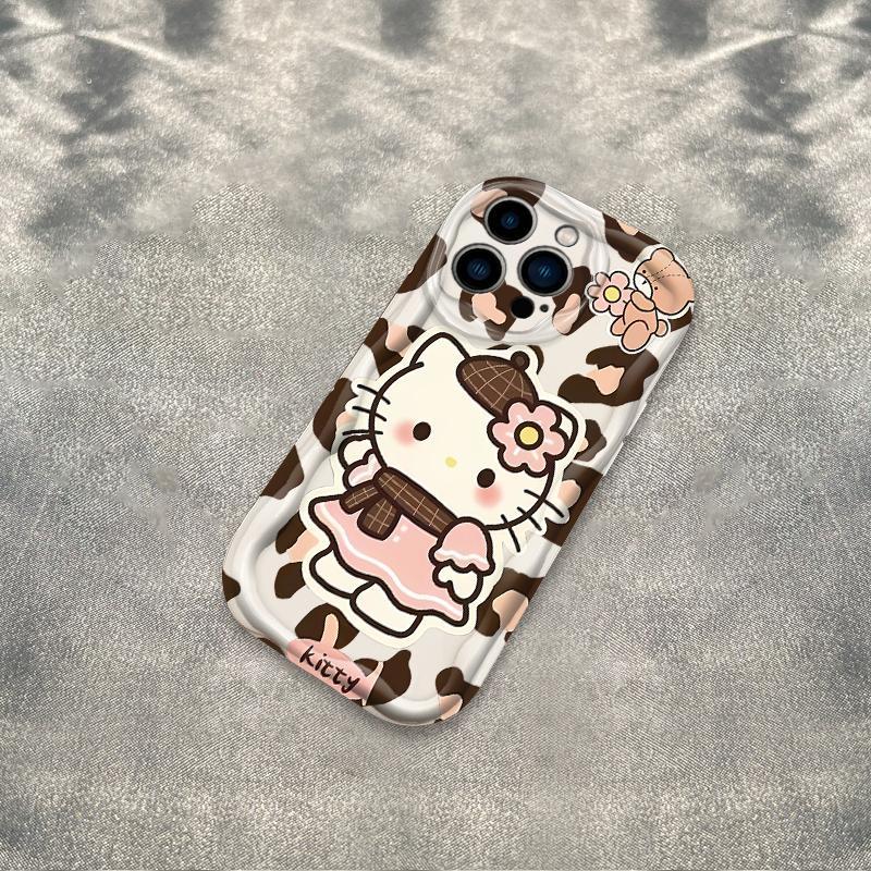 Vỏ Silicon Hoạt Hình Cho iPhone 17 16 15 14 13 12 11 Pro Max Plus 17 AIR 3D Wave Vỏ Điện Thoại Mềm TPU Da Báo Kitty Ốp Lưng Chống Sốc