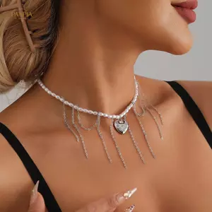 PNPIA- Mới Y2K Trái Tim Đính Hạt Nelace Nữ Boho Nối Xương Đòn Dây Xích Choker Trang Sức Thời Trang Tinh Tế