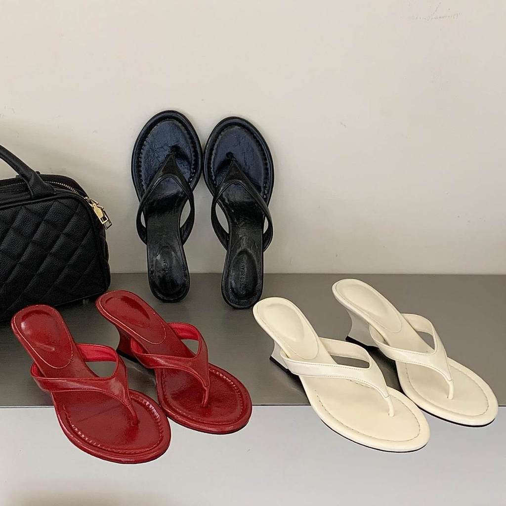 TT Phiên Bản Hàn Quốc Nêm Gót Chân Flip-Flops Nữ Flip-Flops Giày Đi Biển Da Thật Thời Trang Dép Slipp