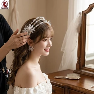 Pha Lê Cô Dâu Tiara Băng Đô Mạ Vàng Hợp Kim Cưới Phụ Kiện Tóc Có Thể Điều Chỉnh