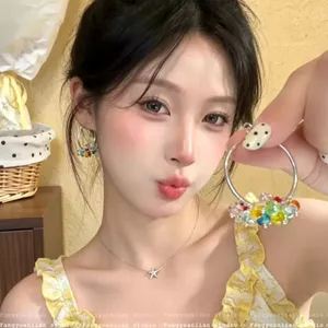 Siêu Cổ Tích Nhiều Màu Sắc Mặt Dây Chuyền Zircon Vòng Bông Tai Nữ Độc Đáo Đẹp Nữ Bông Tai Kỳ Nghỉ Phóng Đại Bông Tai