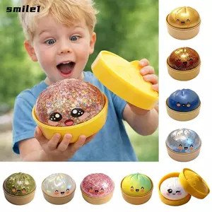 Đồ chơi Squishy bánh bao SMILE, Bun nhồi bông hấp mềm lấp lánh Squishy Pinch Le, với dụng cụ hấp có khả năng phục hồi chậm Fidget Bóp Công cụ thư giãn bột giải nén