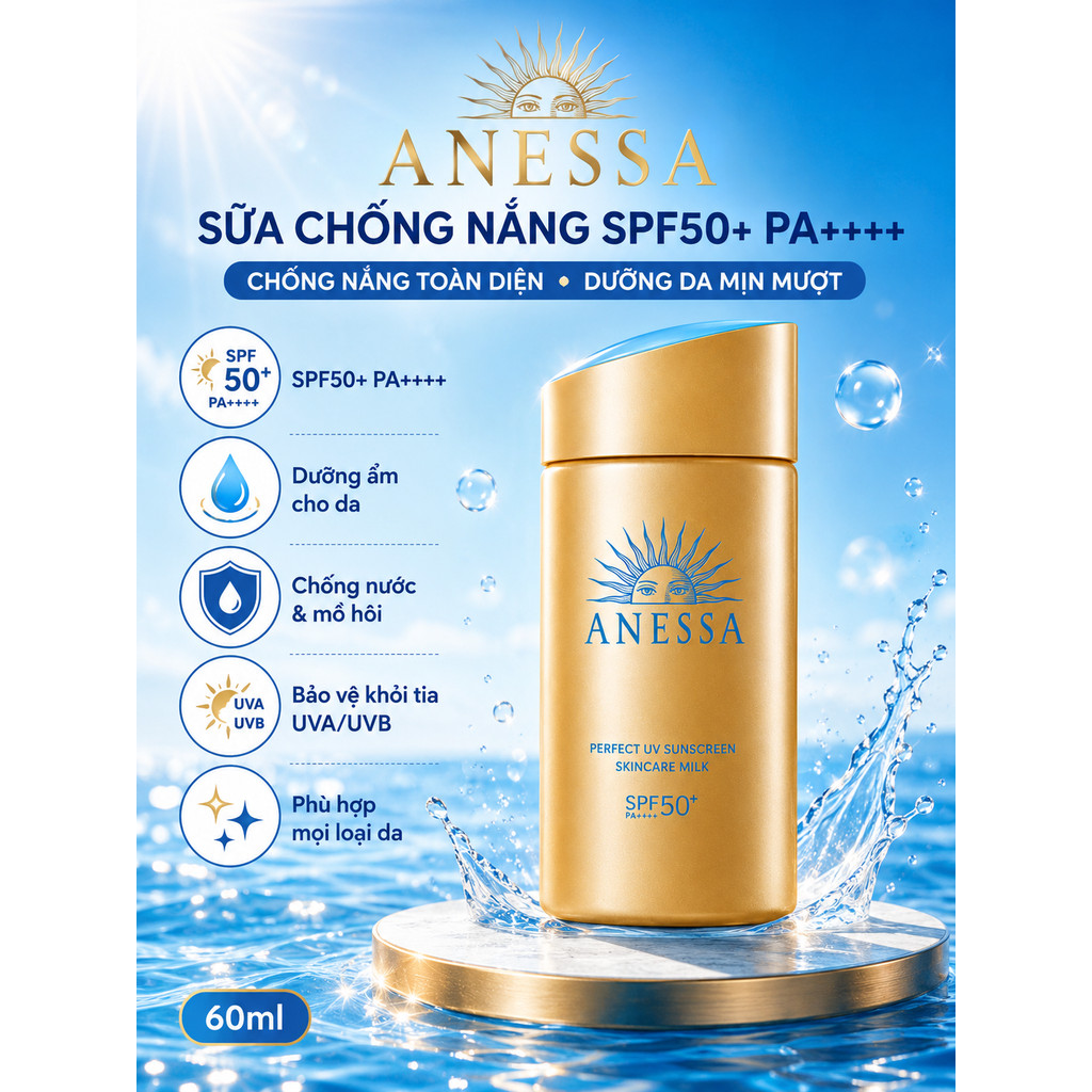 ANESSA SPF50+ PA++++ 60ml Chính Hãng | Kem Chống Nắng Nhật Bản Chống Nước
