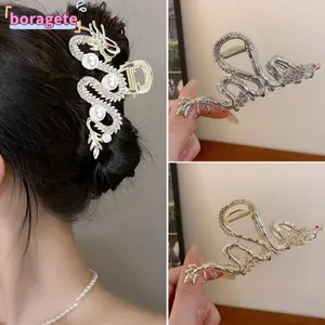Kẹp Tóc BORAGETE, Với Lược Tóc Hình Rồng, Kim Cương Giả Phong Cách Trung Hoa Hợp Kim Kim Loại Móng Vuốt Tóc Nữ