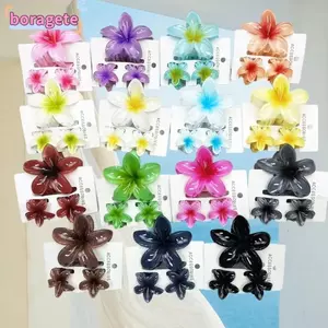 BORAGETE 3 Cái / bộ Vuốt Tóc, Kẹp Tóc Hoa Chuyển Màu Hoa Hawaii, Phụ Kiện Tóc Acrylic Nhiều Màu Sắc Đi Biển