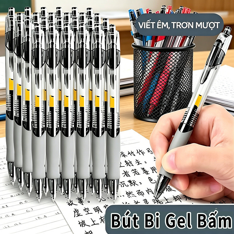 Bút gel bấm ngòi 0.5mm mực đen xanh đỏ viết trơn khô nhanh không lem cho học sinh văn phòng giá tốt
