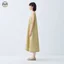 Phong cách Nhật Bản Muji / Đầm cổ chữ V không tay bằng vải lanh Cotton / Váy dài thẳng dáng rộng mát mẻ / Váy màu trơn đơn giản