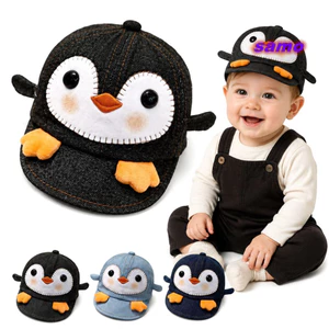 Mũ bóng chày sơ sinh SAMO Penguin, Mũ cao bồi trẻ em Denim có thể điều chỉnh, Mũ chống nắng nhẹ hoạt hình sành điệu cho bé 6-20 tháng