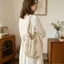 Túi đeo vai nữ SAMO, Phong cách Bohemian với túi đeo vai dệt kim nơ ren, Túi Tote móc công suất lớn nhẹ đi biển mùa hè