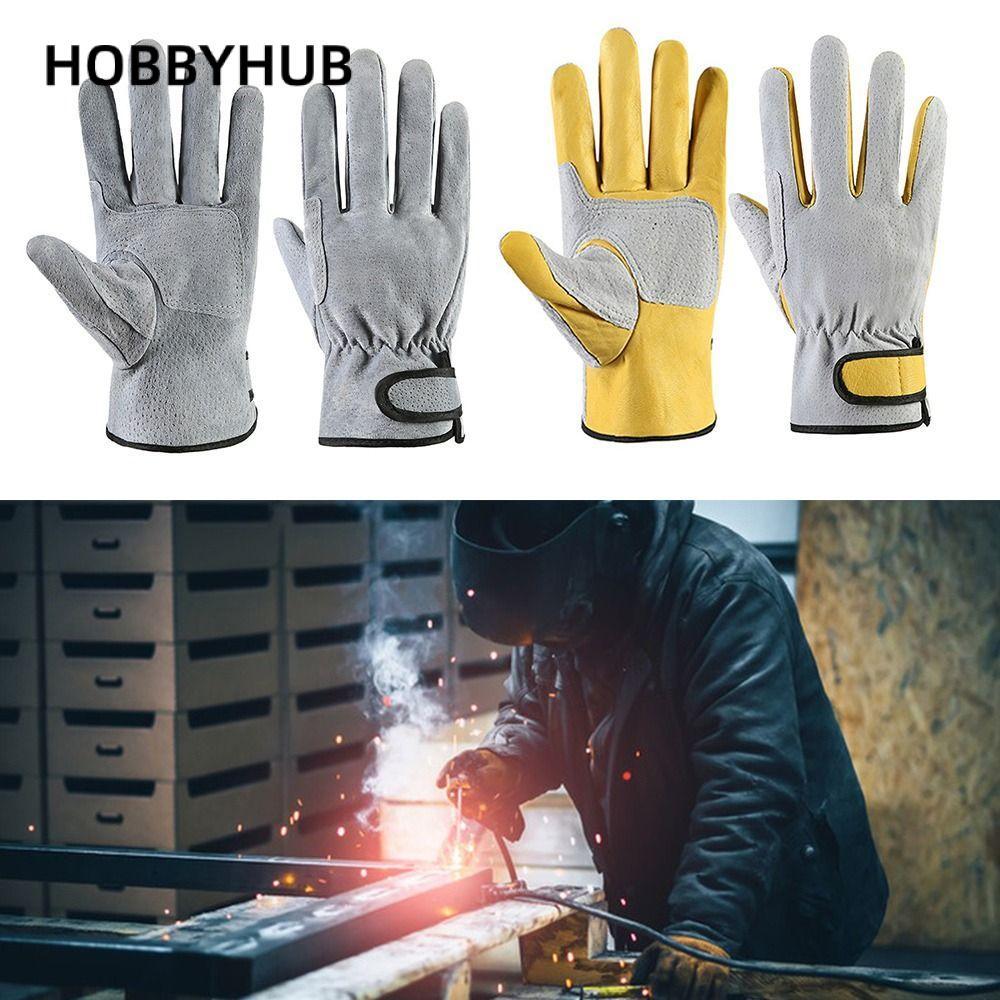 Găng tay chống cắt HOBBYHUB, Găng tay hàn vàng xám chống cháy, Dụng cụ thợ hàn cung cấp Găng tay làm việc BBQ chịu nhiệt Nơi làm việc