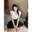 Áo thun mỏng hai viền cổ chữ V cao cấp + Váy rộng cao phong cách mới mùa hè