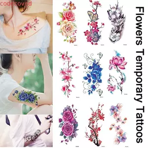 Nhãn dán hình xăm tạm thời bằng hoa COCODECOVED, Nhãn dán hình xăm hình bướm lá xanh hoa sen, họa tiết 3D không thấm nước cá nhân hóa Hình xăm giả hoa Quà tặng nữ