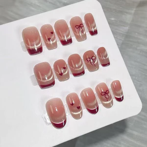 Móng Tay Có Thể Đeo Móng Tay Giả Pre-Nail Mong Muốn Mặc Đẹp Nguyên Chất Miếng Dán Mắt Mèo Handmade Nơ Phong Cách Đỏ Khỏa Thân Màu Hồng Móng Tay