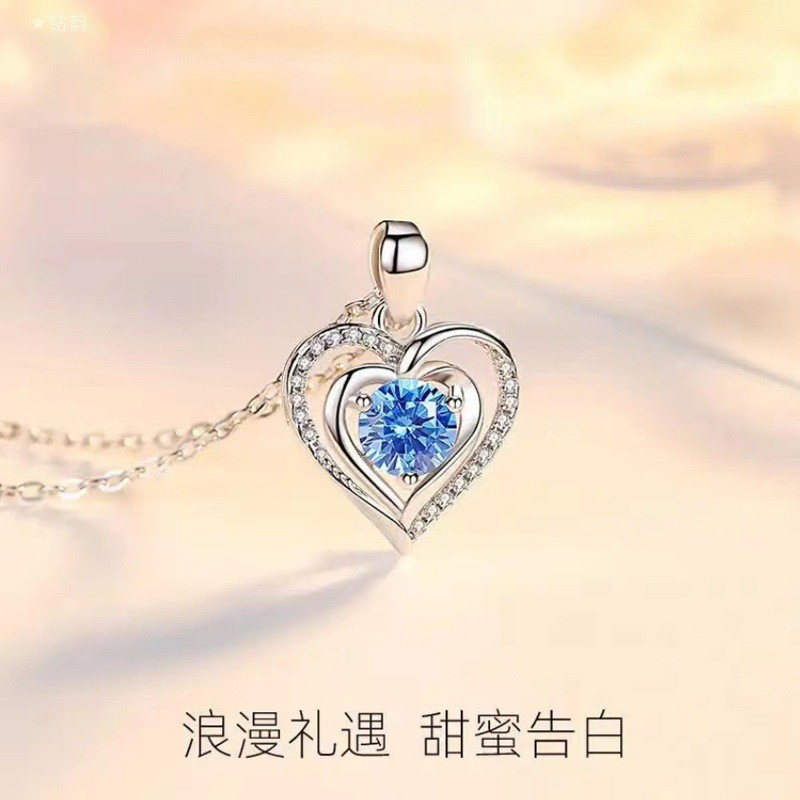 Vòng cổ mặt dây chuyền hình trái tim bạc s925 dành cho nữ, trái tim đại dương sang trọng nhẹ nhàng