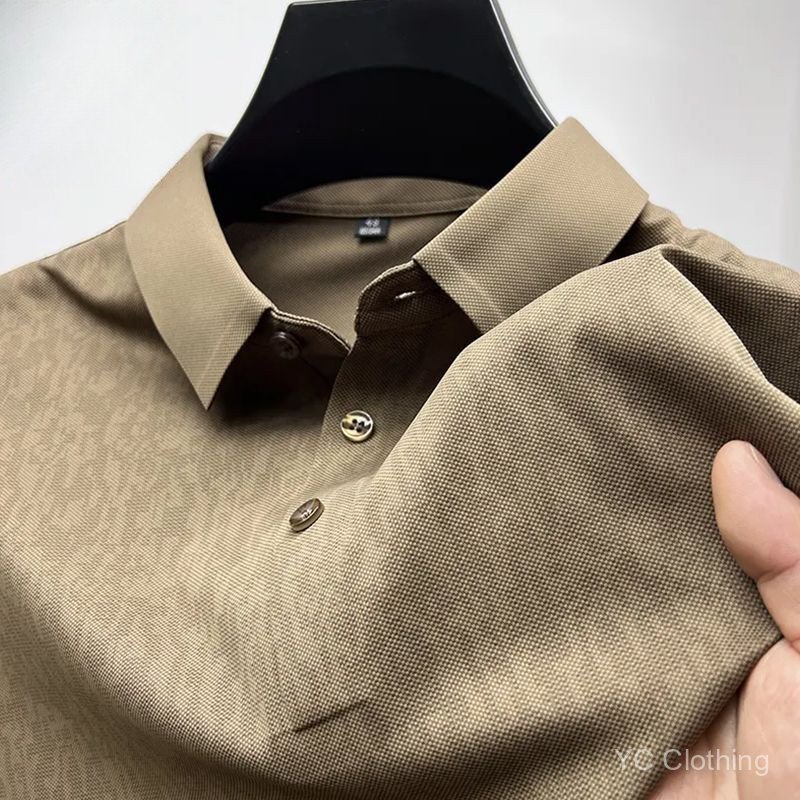 Real Pocket Ưu đãi đặc biệt Mùa hè Phong cách mới Cổ bẻ Áo thun nam tay ngắn dành cho doanh nhân Áo sơ mi POLO lụa băng thời trang màu trơn W6K3