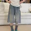 Big Girl (100-160) Quần năm điểm Denim rách nóng thời trang