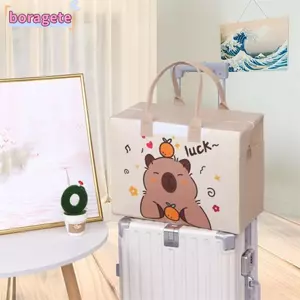 Túi du lịch nỉ BORAGETE Capybara, Túi Tote công suất lớn gấu trúc, Túi đeo vai hành lý Túi xách nữ cầm tay