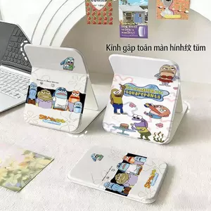 Gương trang điểm gấp heo thỏ phong lông mềm màu hồng xinh xắn