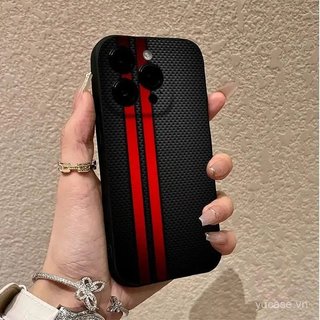 Ốp Điện Thoại Nếp Nhăn Mát Linh Hoạt Màu Đỏ Dọc Đường Sợi Carbon Họa Tiết Thích Hợp Cho iPhone 16promax xr xs 11promax 12promax 13 14 15 pro max 17promax 11 12 Vỏ Bảo Vệ Chống Sốc