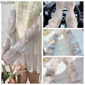 YUJUNI 1 Cặp Tay Chống Nắng Ice Silk, Vỏ Tay Thoáng Khí Chống Tia UV, Nơ Phong Cách Cổ Tích Rộng Tay Băng Làm Mát Mùa Hè